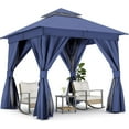 thumbnail image 6 of LAUSAINT HOME 8'x8' Outdoor Patio Gazebo, Double Roof Metal Frame with Mosquito Nettings, Privacy Screens and Anchoring Kit, Navy Blue, 6 of 9