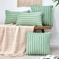 thumbnail image 2 of Ksopiavobs Throw Pillow Covers Decorative Faux Fur Set of 2 18x18 Inch Pillow Covers, Soft Sage Green Striped Pillowcases for Couch Sofa Bed Living Room, Fluffy Cute Home Boho Accent Fuzzy Decor, 2 of 6