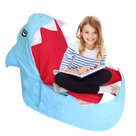 BRIZI LIVING Animal Storage Bean Bag Stuffed Storage Chair, Plush Animal Toys Canvas Organizer for Bedrooms Organization and Decor (Blue Shark)