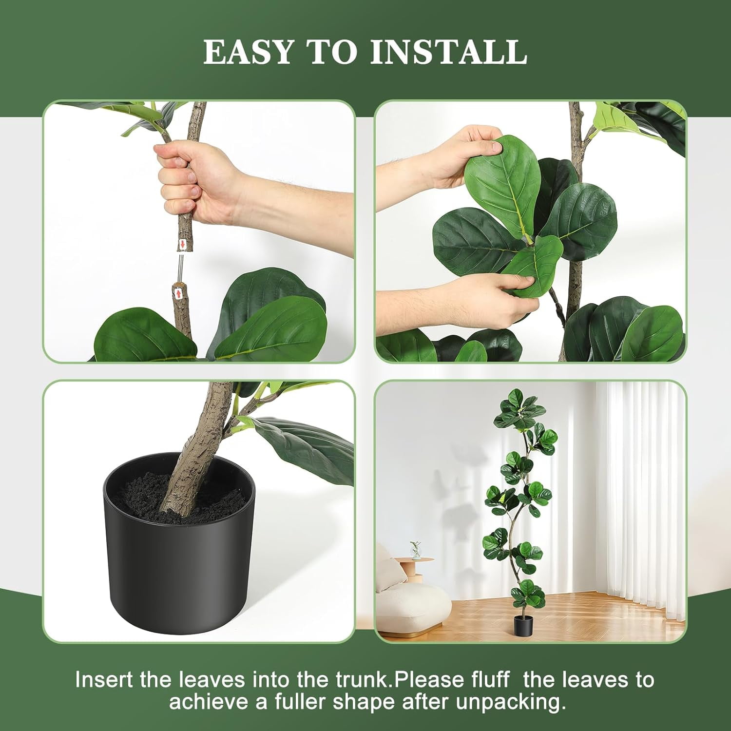 Artificial Fiddle Leaf Fig Tree - 7 ft Fake Plant with Black Nursery Planter, Large Floor Plants for Home or Office Decor - Artificial Plants Indoor Outdoor, Housewarming Gift