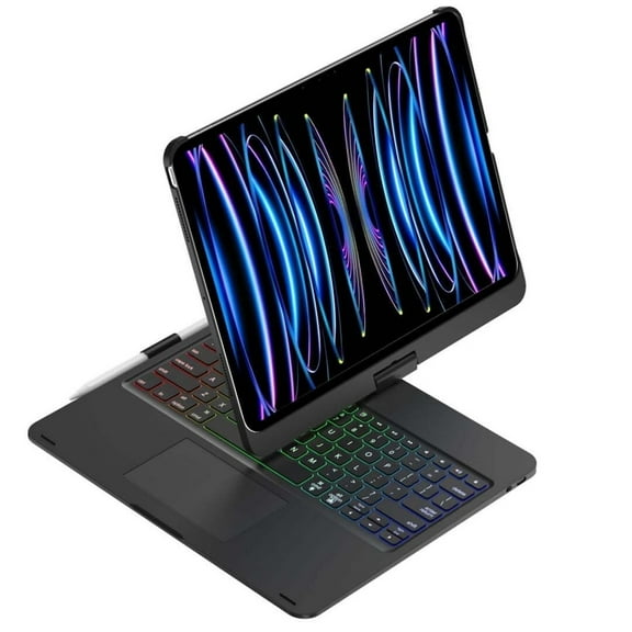 HPZZ 360° Rotatable Keyboard Compatible with iPad Pro 13 inch M4 Keyboard Case with Touchpad and 7 Color Backlight Foldable Backlit Keyboard 360 Rotating,Rose Gold