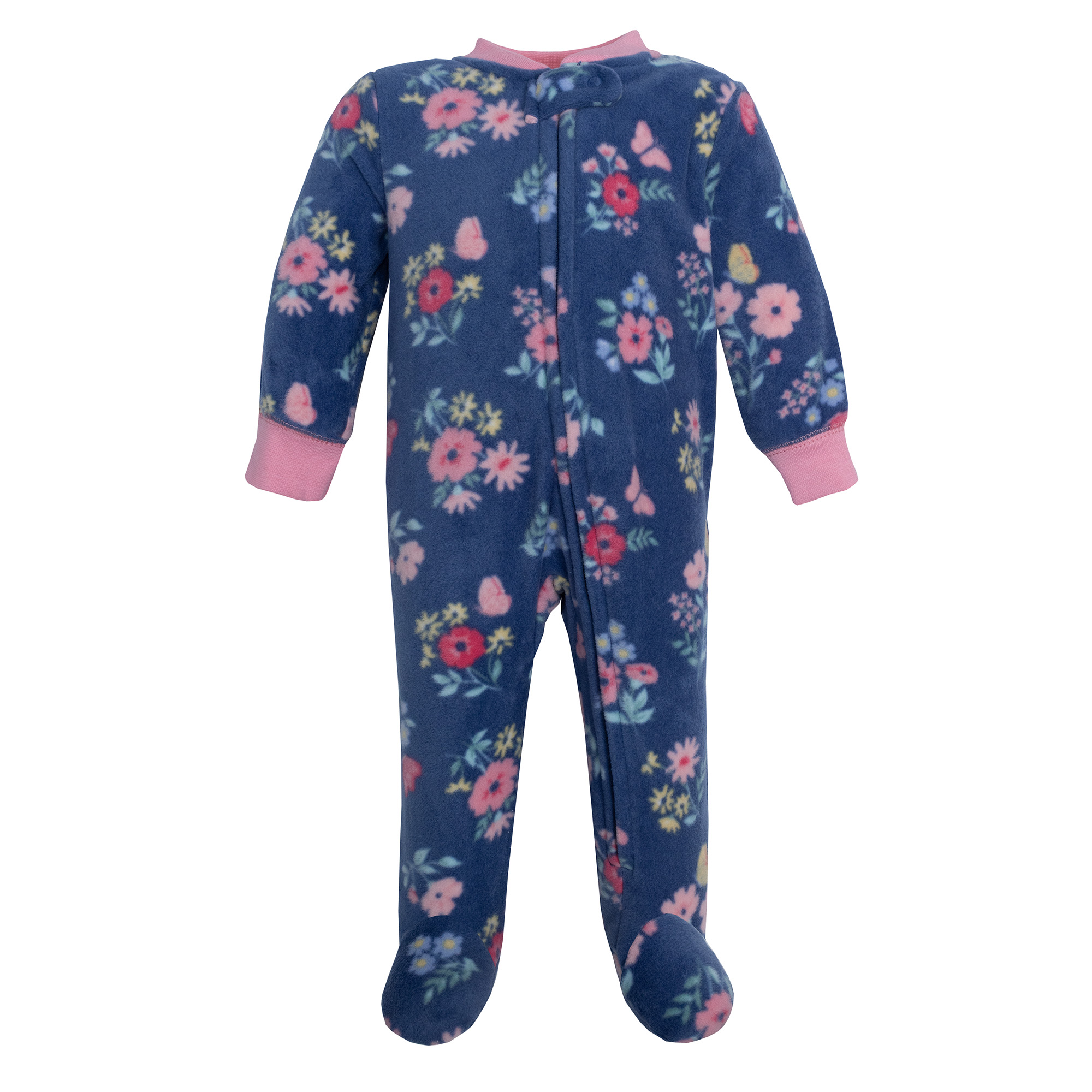 Hudson Baby Infant Girls Fleece Sleep and Play, Blue Butterfly Floral, 6-9 Months