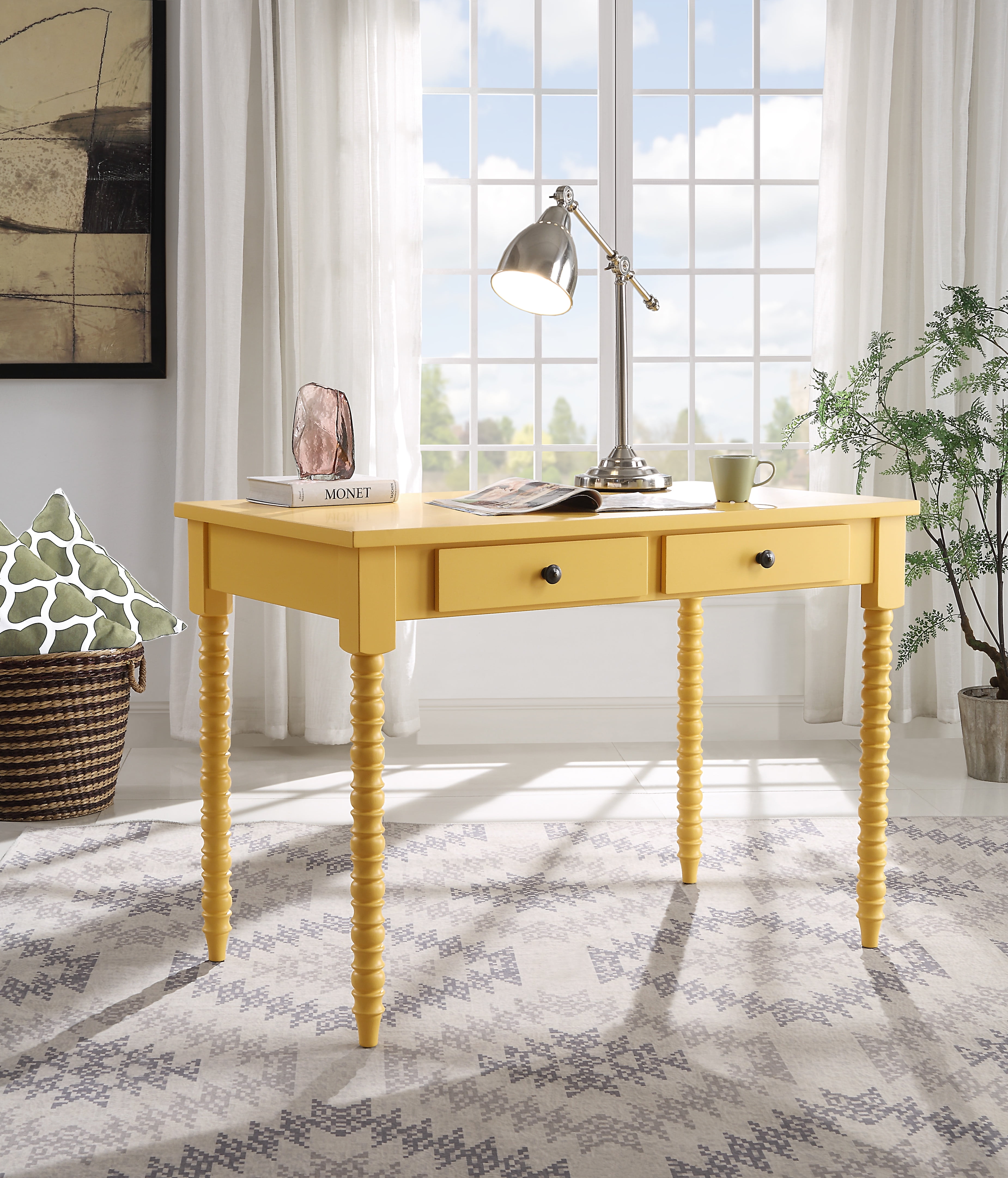 GIA Design Group Yellow Writing Desk with Drawers, 42 inch Office Desk