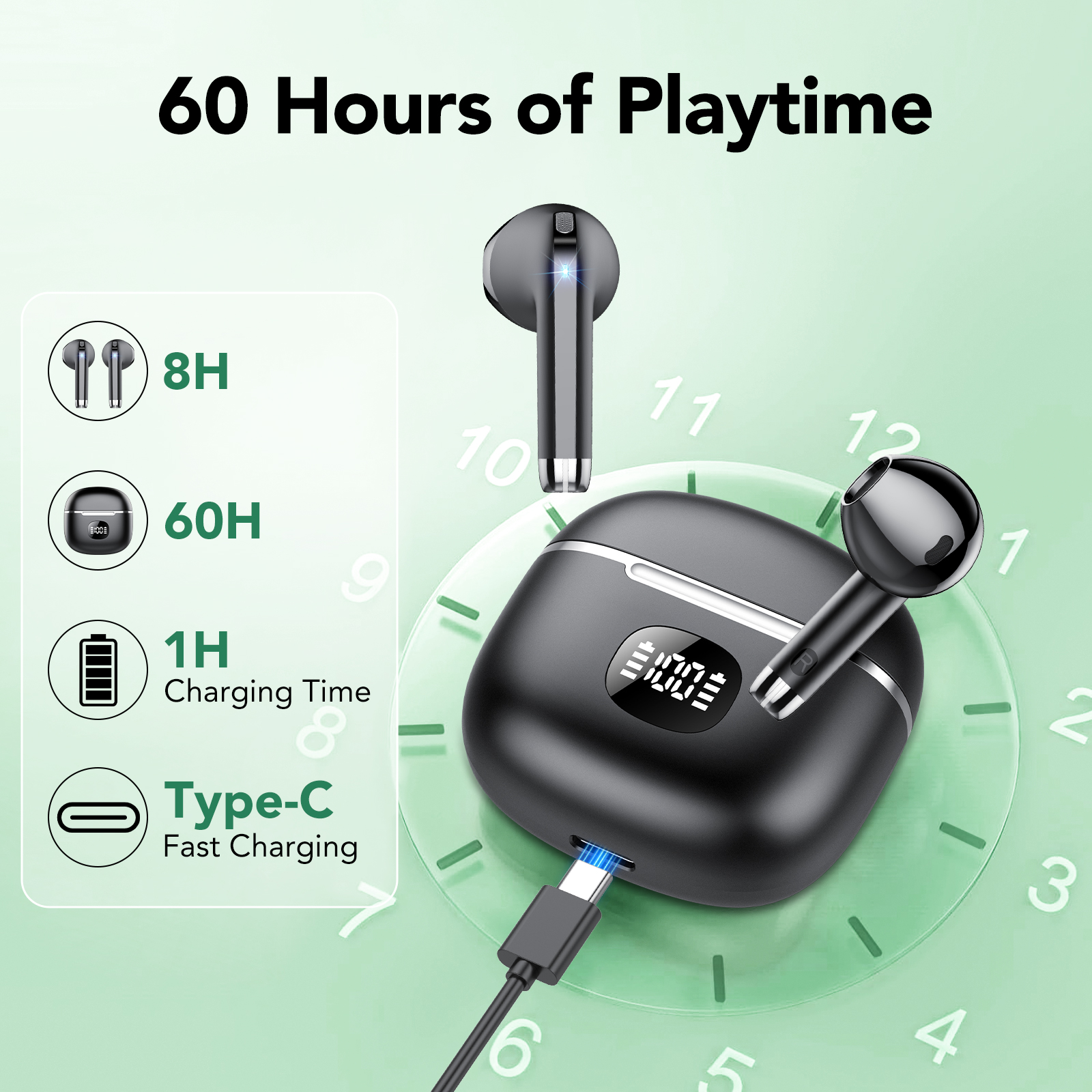 CASCHO Wireless Earbuds with Noise Cancellation, Black photo 3