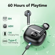 Wireless Earbuds Bluetooth Headphone 60H Deep Bass Loud Sound with 4 Mic Clear Call Ear Buds Noise Cancelling IP7 in-Ear Headphones with Wireless Charging Case Compatible for iPhone Android, Black