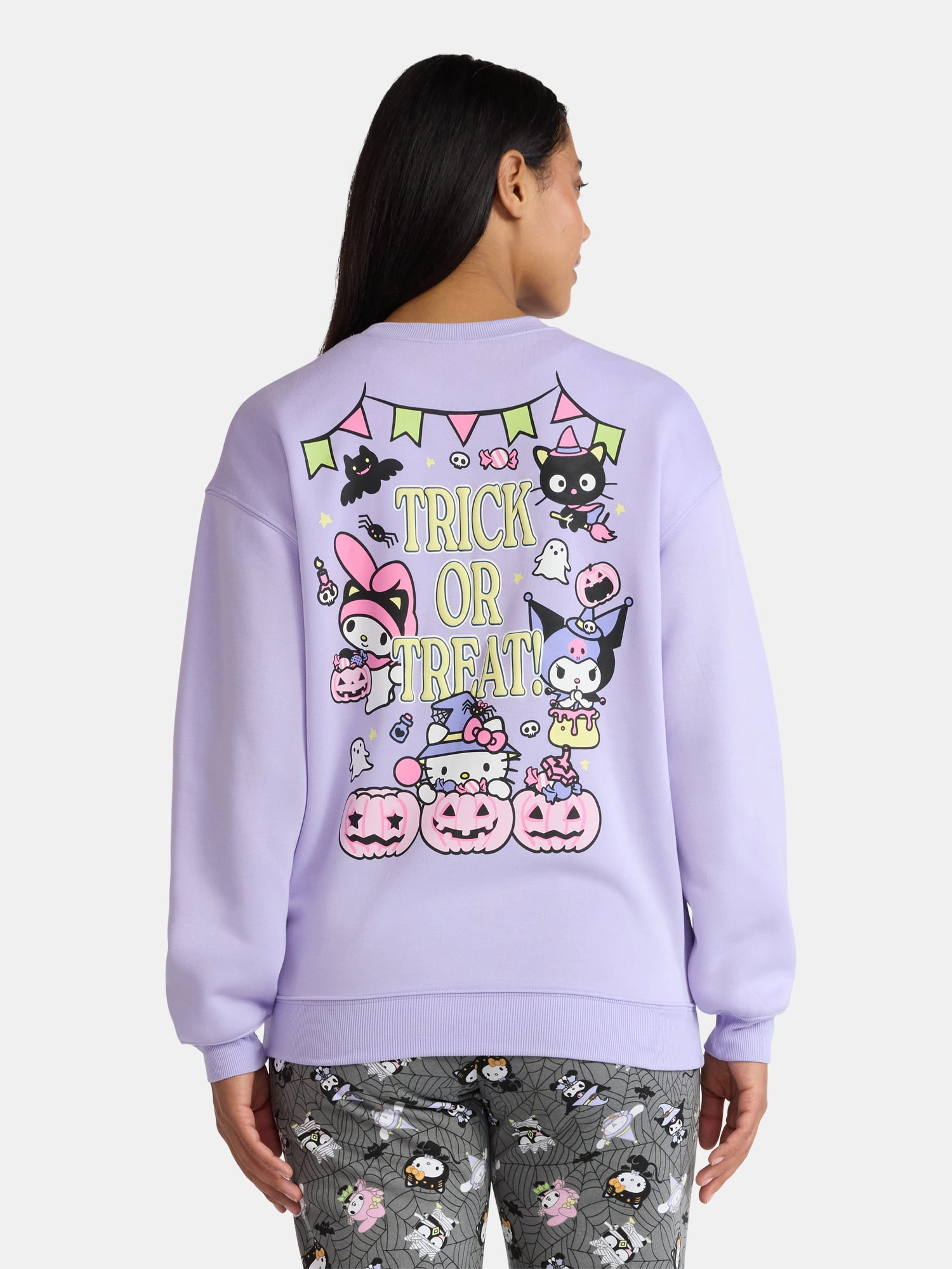 Hello Kitty Women's Halloween Front Back Graphic Sweatshirt with Long Sleeves, Sizes XXS-XXL