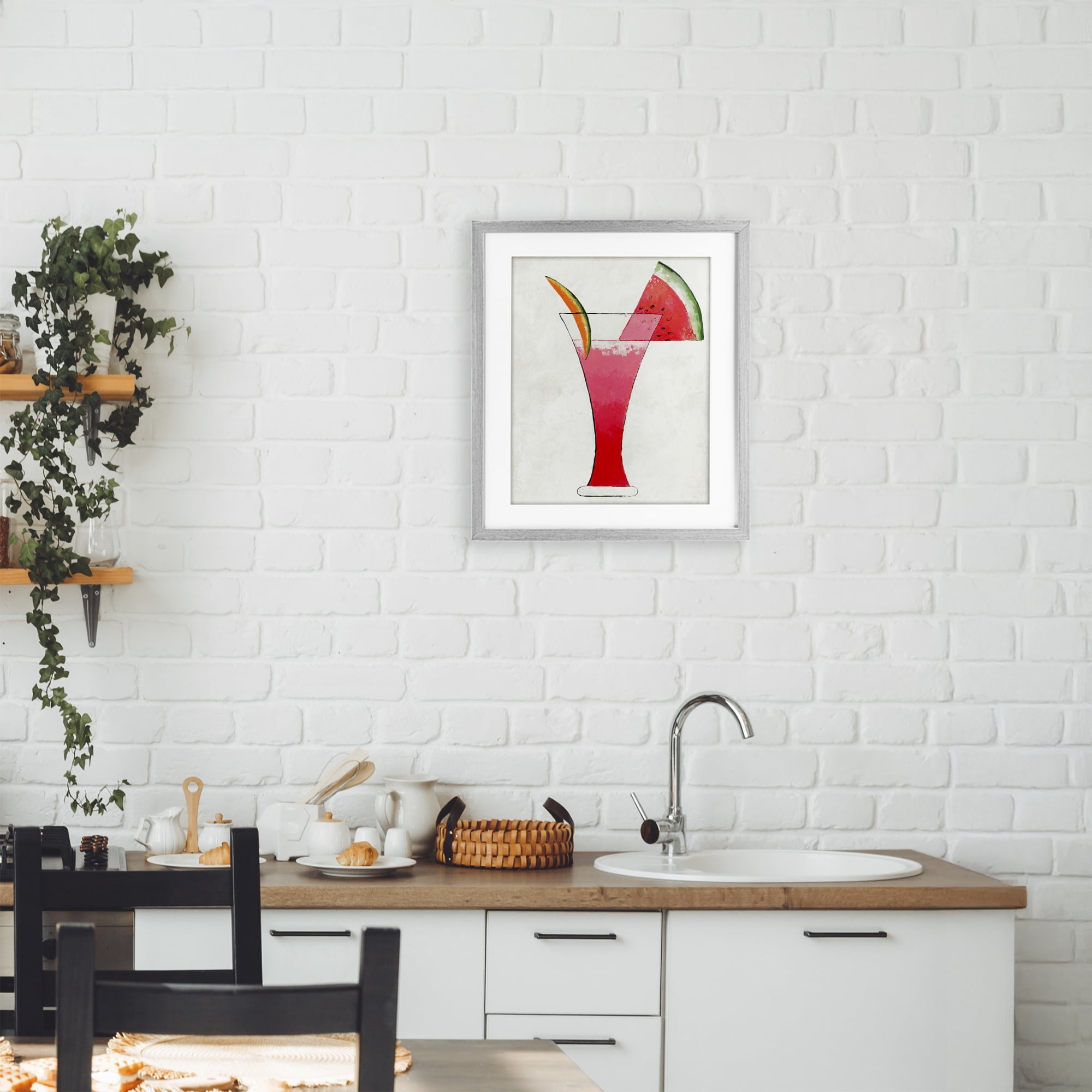 Stupell Industries Summer Cocktail Watermelon Slice Gray Framed Print Under Glass, design by Lorenzo Collective