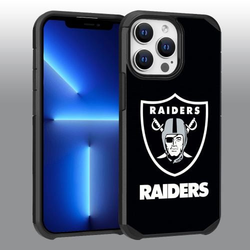 Apple iPhone 13 Pro Max (6.7) - NFL Licensed Las Vegas Raiders Team Logo on Black Textured Dual Layer Case