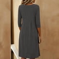 thumbnail image 5 of NSLGXD Women's 3/4 Sleeve Casual Dress Crew Neck Solid Color Pleated Midi Dresses Summer Work Office Formal Dress with Side Split Gray Dress,Size S-2XL, 5 of 6