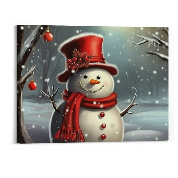 Creowell  Christmas Snowman Canvas Wall Art Paintings Modern Home Decor Artwork Gifts for Family and Friends  -20x16inch