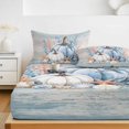 thumbnail image 6 of Twin Sze Fitted Sheet Set - Coastal Fall 2 Piece Bedding Sets 16" Deep Pocket Fitted Sheet with 1 Pillowcase, Thanksgiving Blue Pumpkins Coral Brown Wood Brushed Microfiber Hotel Luxury Bed Sheets, 6 of 9