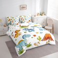 thumbnail image 2 of Feelyou Watercolor Dino Bedding Comforter Set for Kids Boys Girls, Desert Palm Wildlife Full Bedding Set, White Green, Polkadot Reversible, 7pcs, 2 of 7
