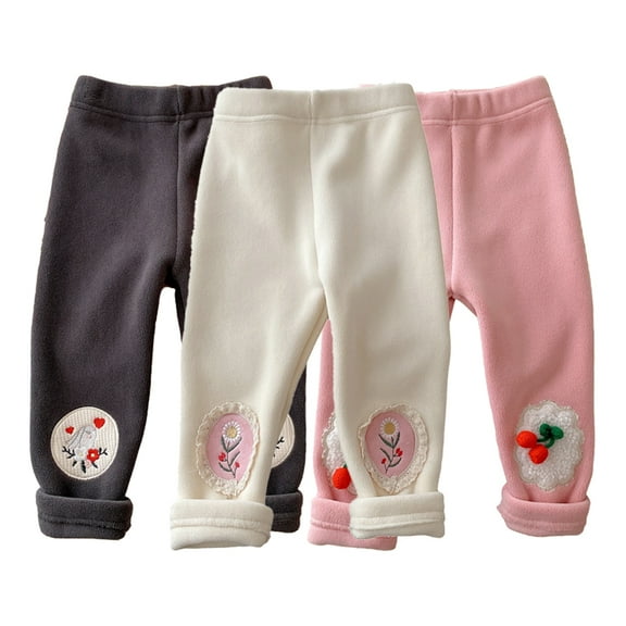 KYAIGUO Baby Kids Girls Fleece Lined Leggings Toddler Casual Thickened Warm Trousers Pants Newborn Tights Little Girls Thermal Active Cotton Bottoms Length Pants,Size 9M-6Y