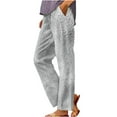 thumbnail image 3 of QATAINLAV Women's Casual Pants Fashion Printed Linen Comfy Lounge Pant Summer Elastic Waisted Straight Leg Beach Pants with Pockets Gray XXL, 3 of 6