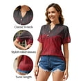 thumbnail image 5 of Fancyglim Henley Blouses for Women V Neck Short Sleeve Floral Print Button Trendy Shirts Fashion Dressy Loose Tunic Tops Burgundy XL, 5 of 7