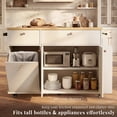 thumbnail image 3 of OMCHOM 48" Rolling Kitchen Island with Power Outlet & Drop Leaf, Large Kitchen Cart with Built-in Trash Can Cabinet, 2 Drawers & 3 Doors, Spice & Towel Rack, White, 3 of 10