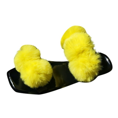

Youmylove Women Slide Slippers Fashion Spring Summer Plush Shoes Flat Large Size Open Toe Casual Breathable Comfort Cozy Leisure Daily Walking
