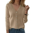 thumbnail image 2 of felwors Womens Cardigans Lightweight Long Sleeve Cropped Button up Cardigan Sweaters Dressy Casual V Neck Knit Sweater Tops Brown, XXL, 2 of 4