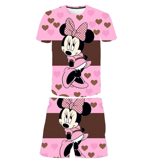 Verano Mickey Mouse conjunto ropa moda manga corta camisetas pantalones cortos ropa Minnie niñas dibujos animados disfraces casuales 1-14 años Old6T Gao Jinjia LED