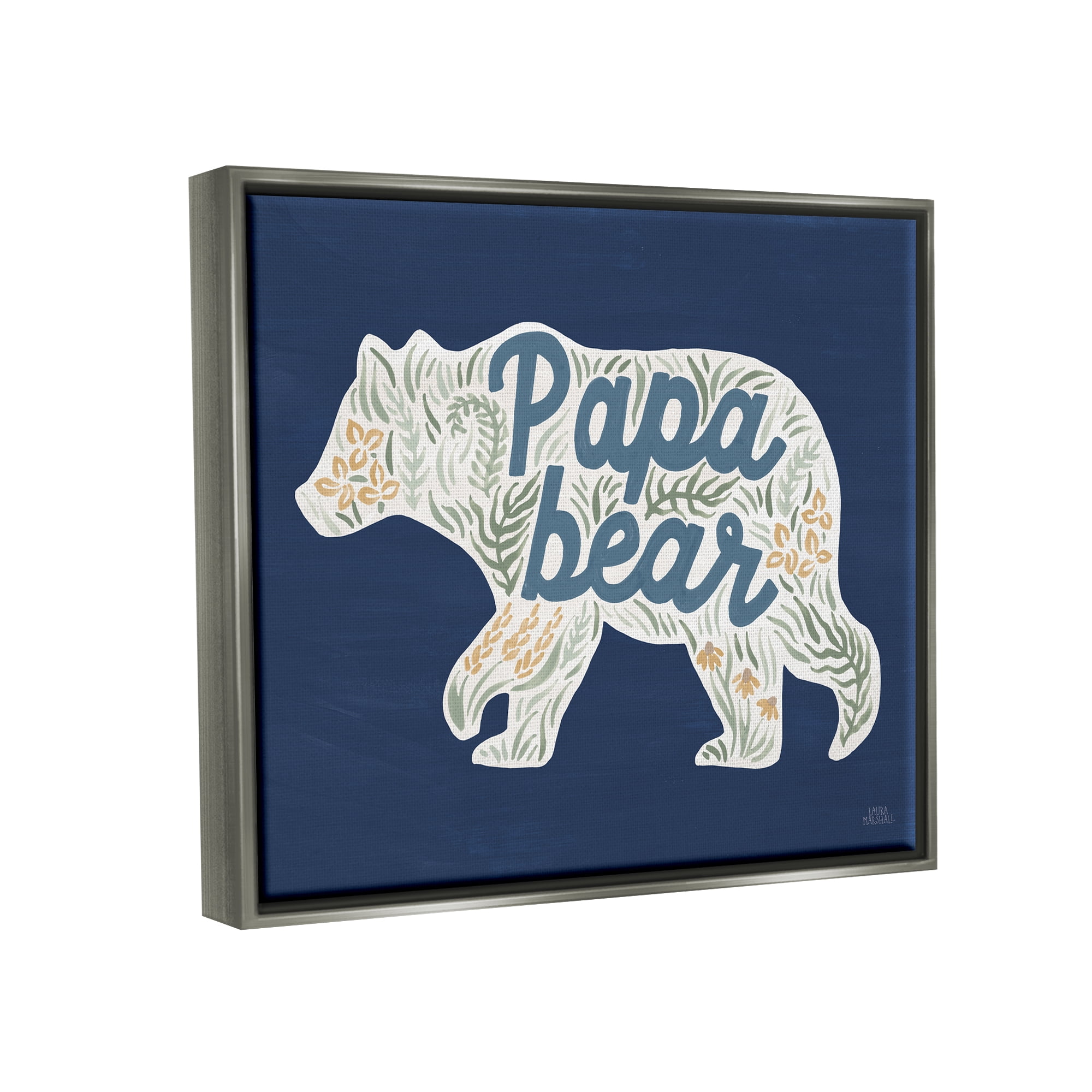 Stupell Industries Blue Floral Papa Bear Botanical & Floral Painting Gray Floater Framed Art Print Wall Art, 31 x 25