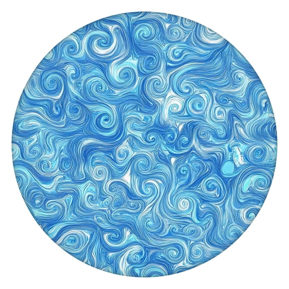Blue White Tie Dye Swirl Pattern Round Fitted Tablecloth with Elastic Edge,Dining Table Cover Waterproof,Outdoor Round Tablecloth for Camping,Dining,Indoor and Outdoor