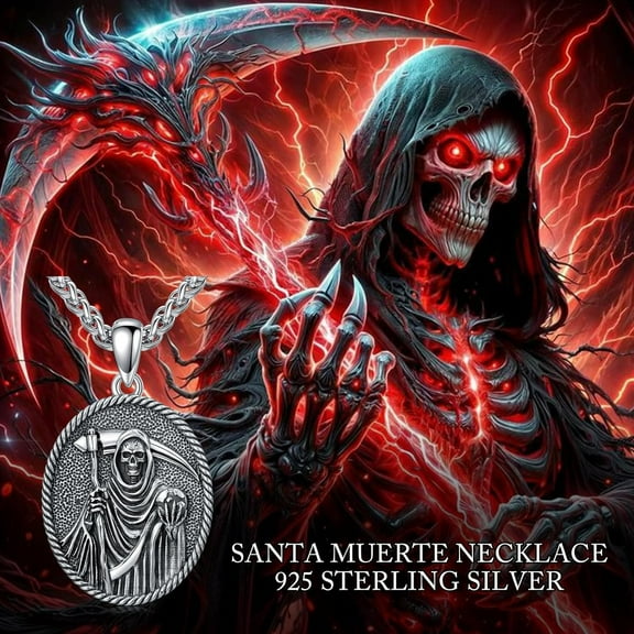 Santa Muerte Necklace 925 Sterling Silver Grim Reaper Pendant Necklace Jewelry Gifts for Men Women