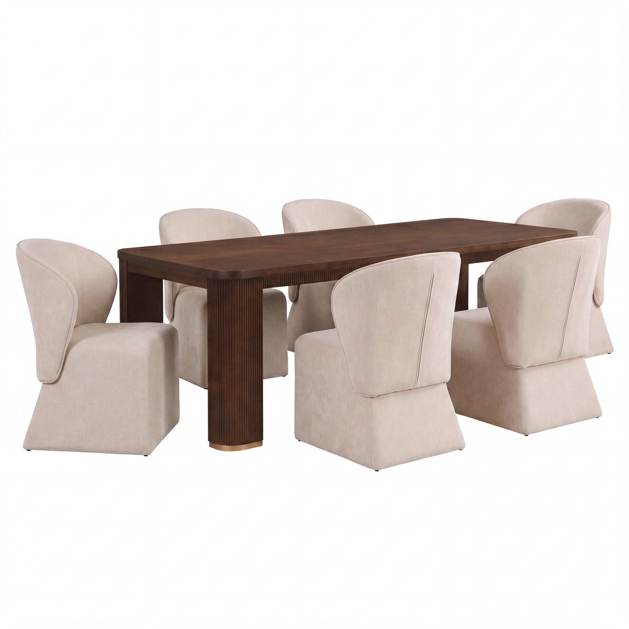 Christopher Knight Home 7-Piece Modern Dining Set, 90" Table with Upholstered Chairs, Walnut+Beige