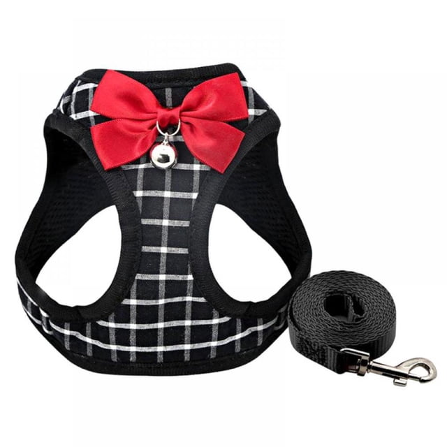 Cat Harnesses and Puppy Harness with Leashes Set Escape Proof Cat Harness Adjustable Bowknot Soft Mesh Vest Fit Puppy Kitten Rabbit Ferrets‘s Outdoor Harness