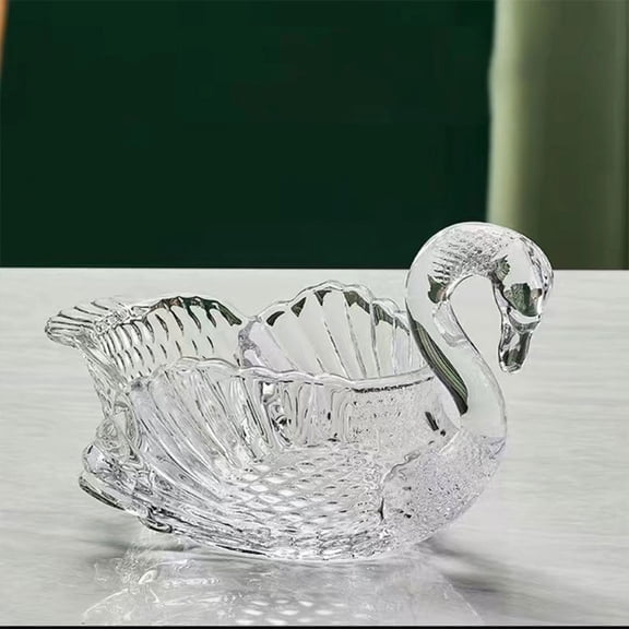 ZOURIH 11.6 x 7.1 inch Crystal Swan Bowl Decorative Centerpiece Bowl for Candy Dish Flower Vase Fruits Table Decoration,Clear