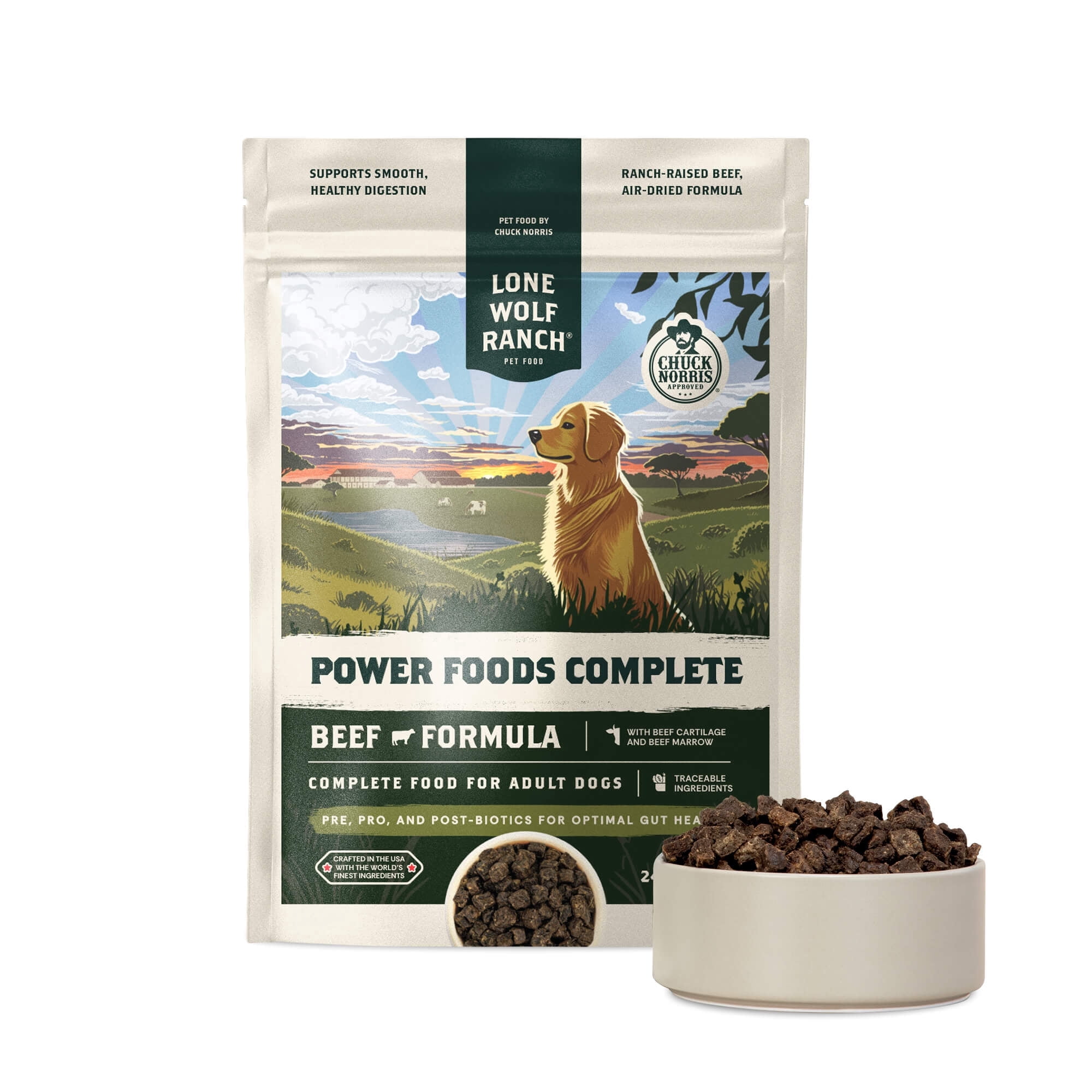 Lone Wolf Ranch Power Foods Complete Beef Air- Dried Raw Dog Food 24oz Bag