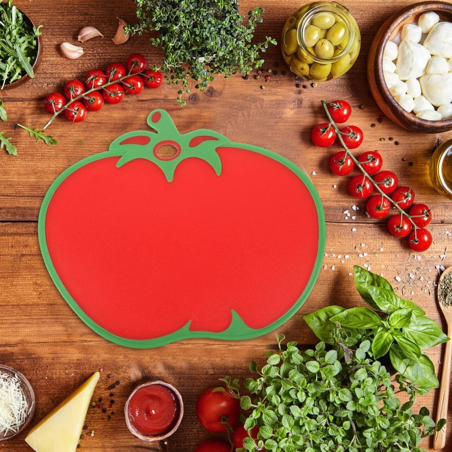 ABPETE Tomato Shaped Cutting Board Plastic Kitchen Food Chopping Board Creative Fruit Cooking Mat for Veggies Cheese Fruit Meat Fish 31.80X26cm