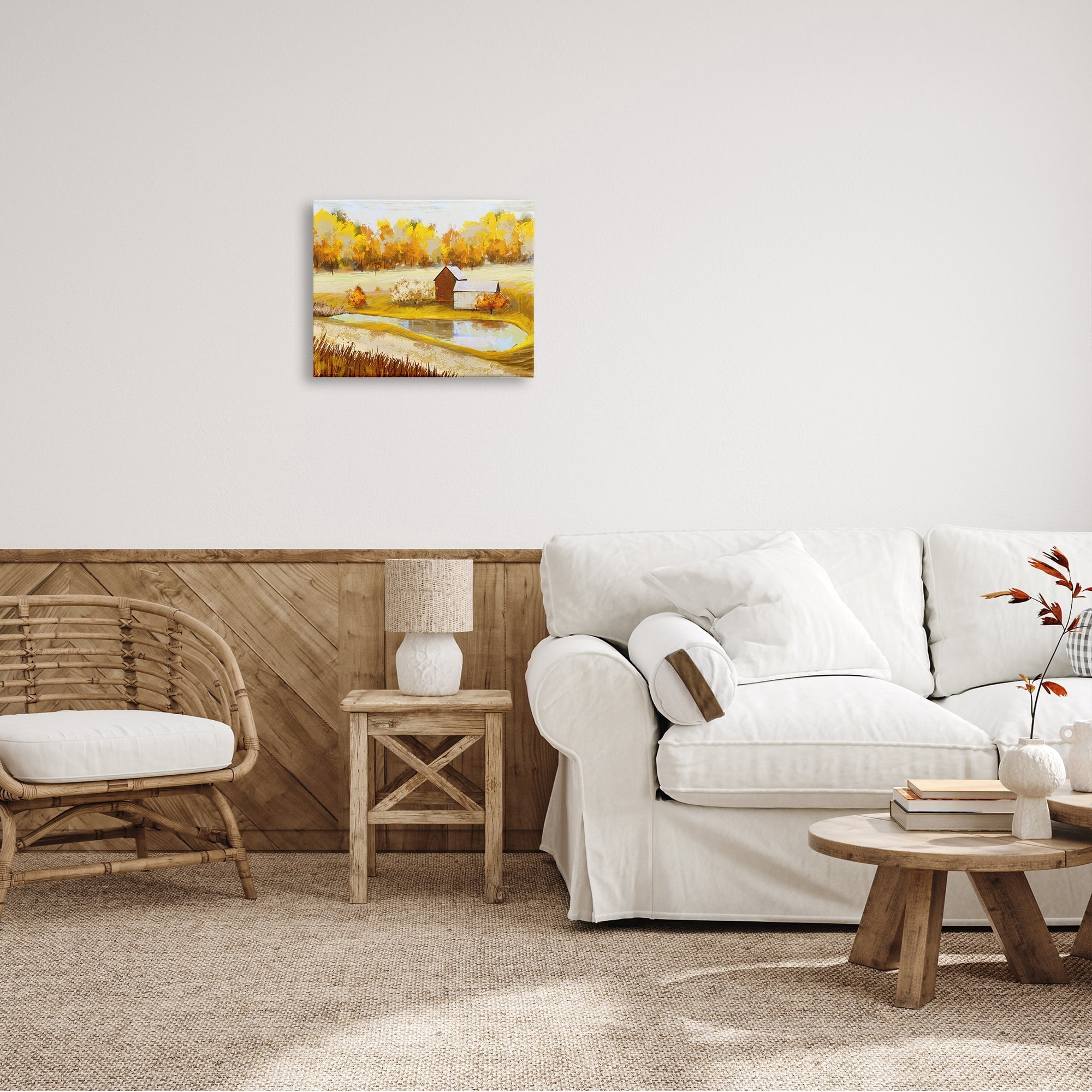 Stupell Industries Autumn Farm Pond Landscape Fall Foliage Countryside, 40 x 30,Design by Ziwei Li