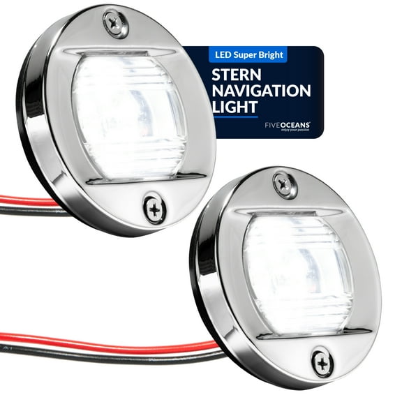 Five Oceans 2-Pack Boat Stern Light - Stern Lights for Boats, LED Marine Rear Boat Light, Marine Courtesy Lights Round 3-Inch Flush Transom Mount, 12-Volts - FO3906-M2