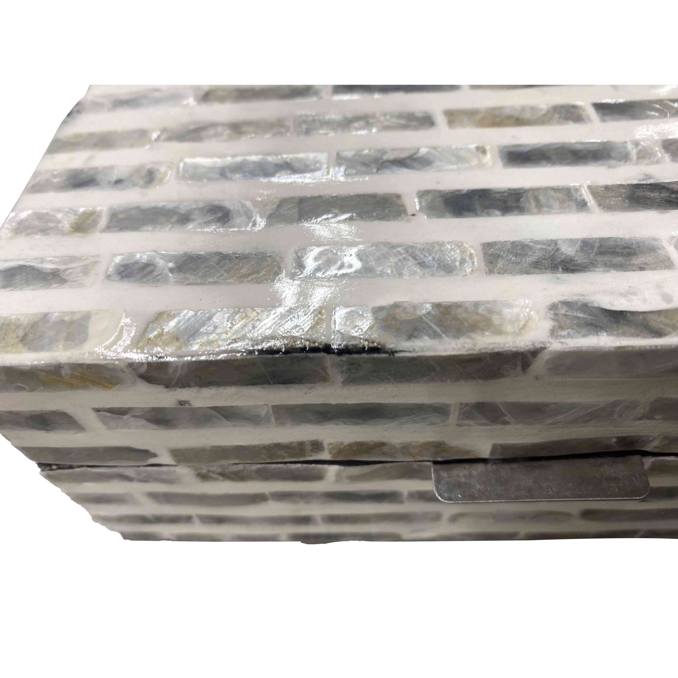 DecMode Geometric Handmade Linear Mosaic Storage Cream Mother of Pearl Shell Decorative Box, 2 Count