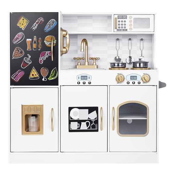 iYofe Wooden Play Kitchen Set, Cocina De Juguete with Ice Maker, Microwave, Toy Kitchen for Kids Ages 4 8 White