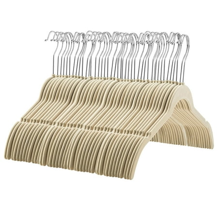 Zober Velvet Shirt Hangers 16 ⅜” X 4 ½ Inches Non Slip Dress Hangers with Contoured Shoulders and Notches for Straps with 360 Degree Swivel Hook Set of 60 (Best Hangers For T Shirts)