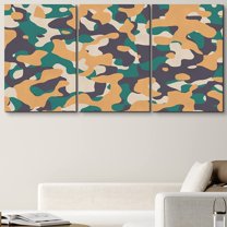 PixonSign Canvas Print Wall Art Set Orange, Green, Tan & Gray Camouflage Display Abstract Patterns Digital Art Modern Art Chic Urban Multicolor Ultra for Living Room, Bedroom, Office - 24"x36"x3