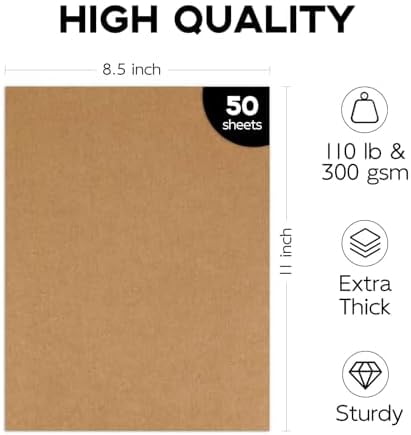 110lb Brown Cardstock Paper Thick Cardstock, Hasako 50 Sheets Kraft Cardstock 8.5 x 11 for Invitations, Menus, Poster, DIY Card(300 GSM)