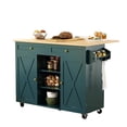 thumbnail image 1 of Kitchen Island On Wheels Rolling Kitchen Island Cart With Drop Leaf Countertop, Barn Door Kitchen Island Table With Storage, 1 of 2