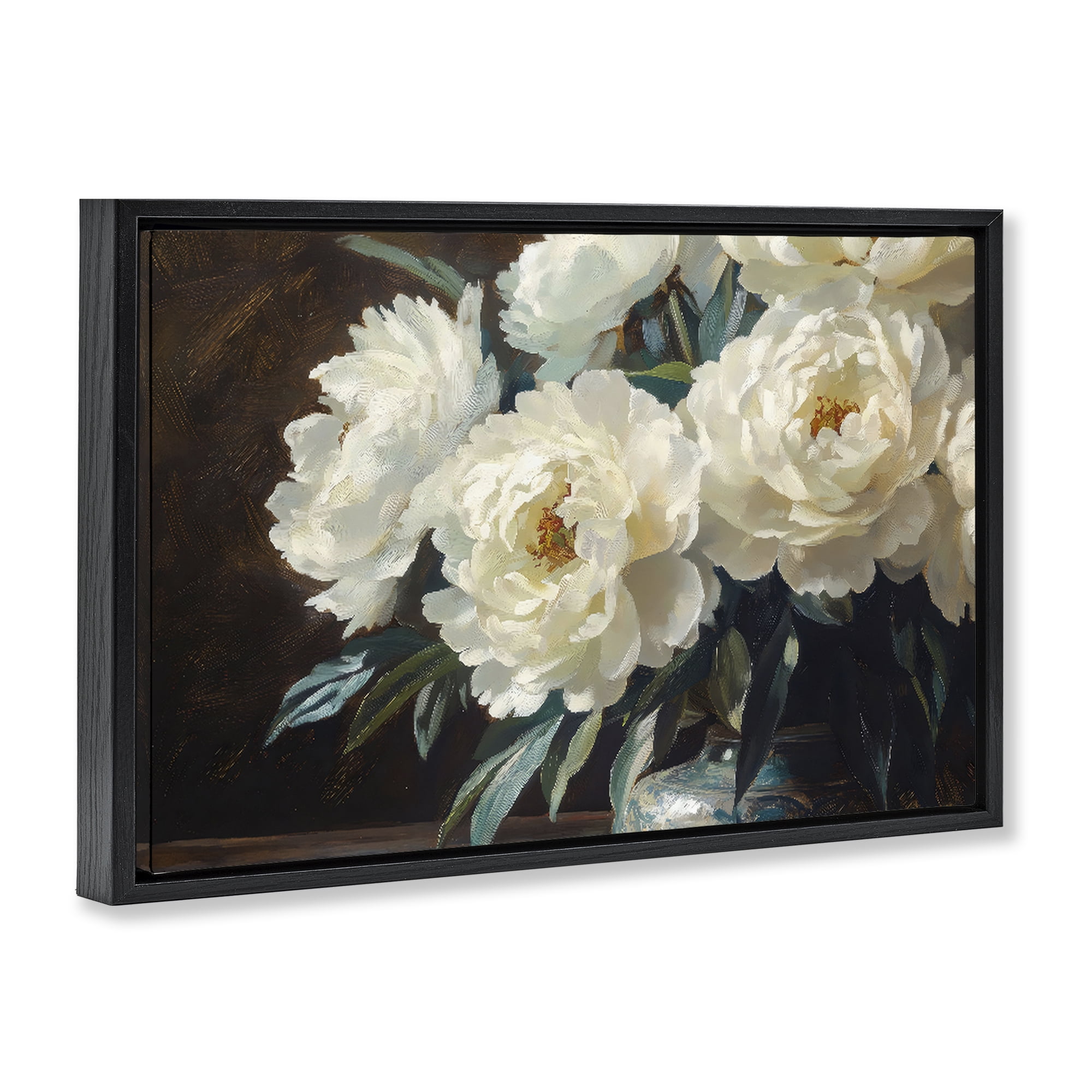 Stupell Industries Large Moody White Floral Black Framed Floater Canvas Wall Art, design by Petal Prints Design