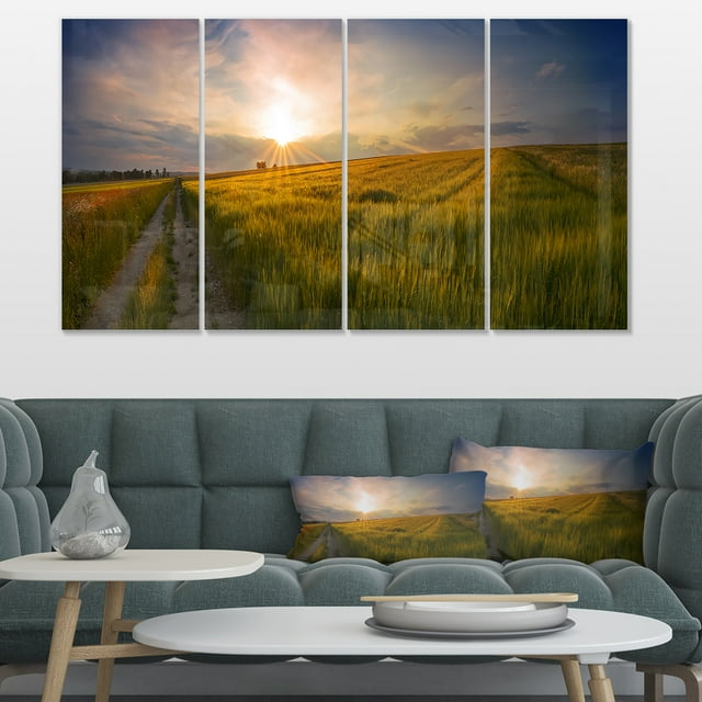Sunset in Field of Grain Panorama - Landscape Canvas Art Print