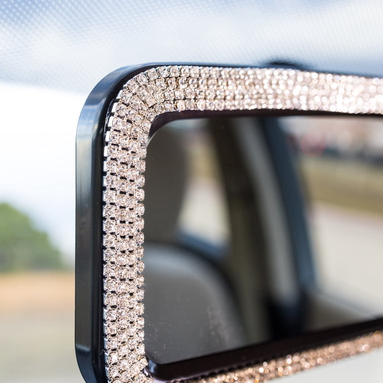 Dotesy 3-Piece Bling Rearview Mirror Cover Set - Elastic PU Leather With Rhinestones & Butterfly Decals