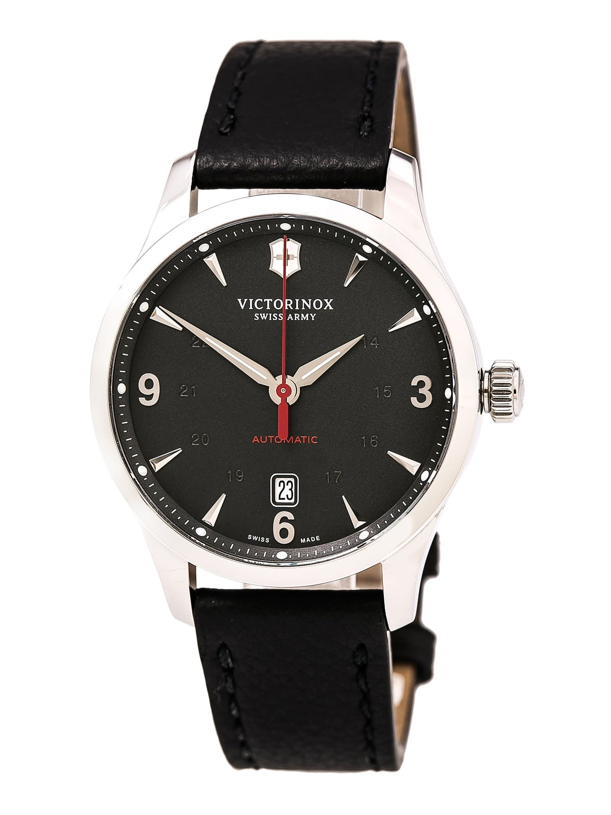 241668 Men's Alliance Black Dial Black Leather Strap Mechanical