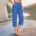 thumbnail image 2 of Ladies' Cotton Linen Seven Quarter Pants High Waist Casual Solid Color, 2 of 9