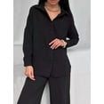 thumbnail image 2 of 2 Piece Outfits for Women Casual Lounge Sets Long Sleeve Button Down Shirts and Wide Leg Pants Sets Tracksuit, 2 of 8