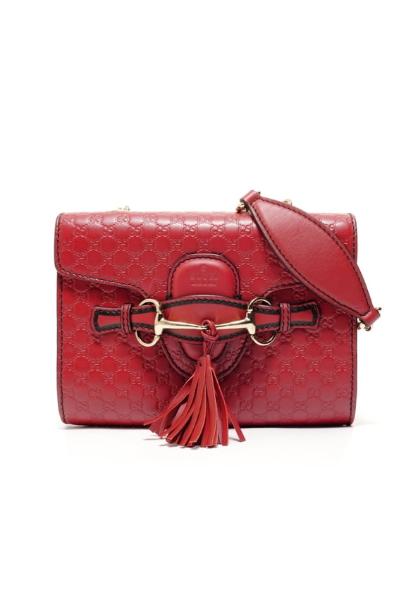 Pre-Owned Gucci Micro GG Shima Chain Emily Shoulder Bag, Red