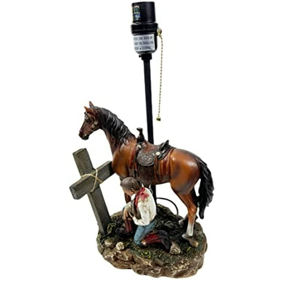Urbalabs Western Cowboy Praying by Cross Chuck Wagon Cowboy Carriage Roper End Table Standing Table Lamp Nightstands Living Room End Tables Lamps Office Lamp Only (Cowboy Praying Lamp Only)
