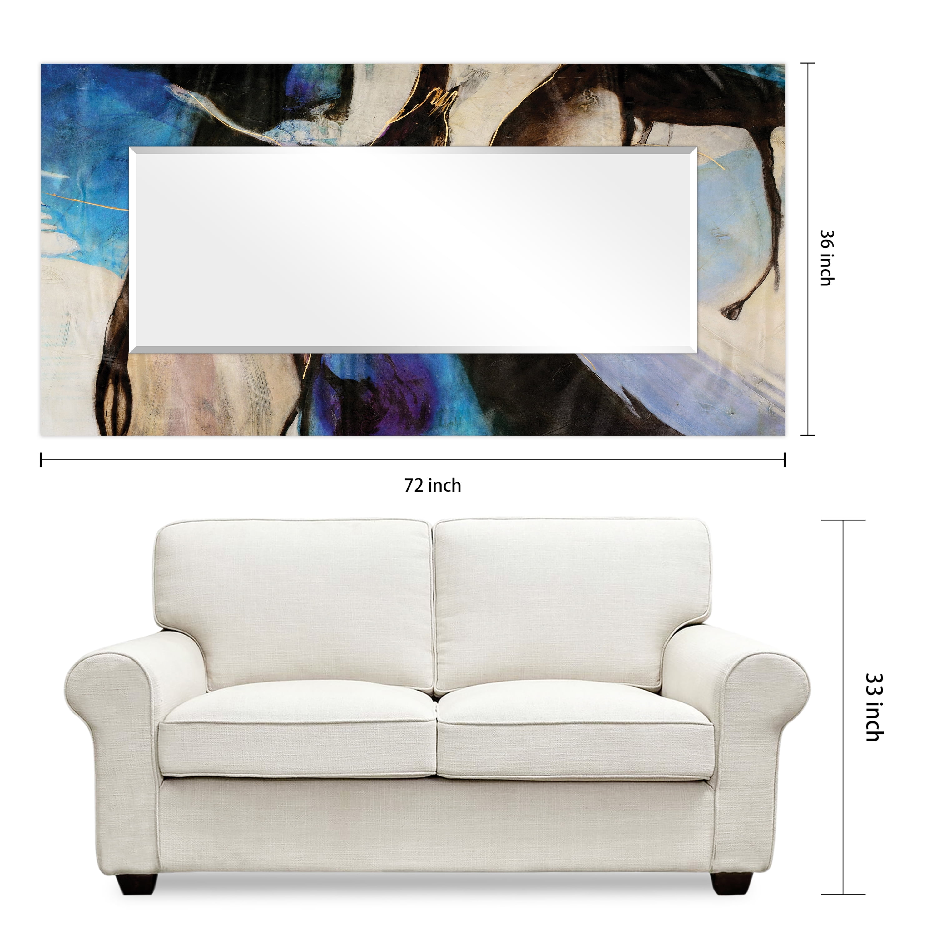 Empire Art Direct Motivos Rectangular Beveled Mirror on Free Floating Reverse Printed Tempered Art Glass, 72" x 36" x 0.4", Ready to Hang