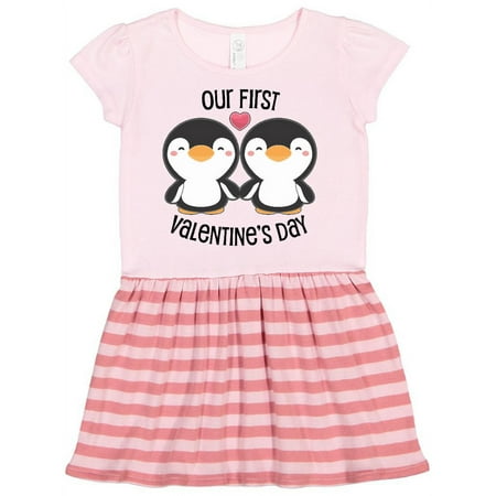 

Inktastic Our First Valentines Day- cute penguins Gift Toddler Girl Dress
