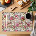 thumbnail image 2 of Placemats Set of 6, Pink Spring Floral Woven Placemat, Linen Place Mats for Kitchen/Dining Tables, Vintage Summer Botanical Washable Table Mats for Party, 2 of 8